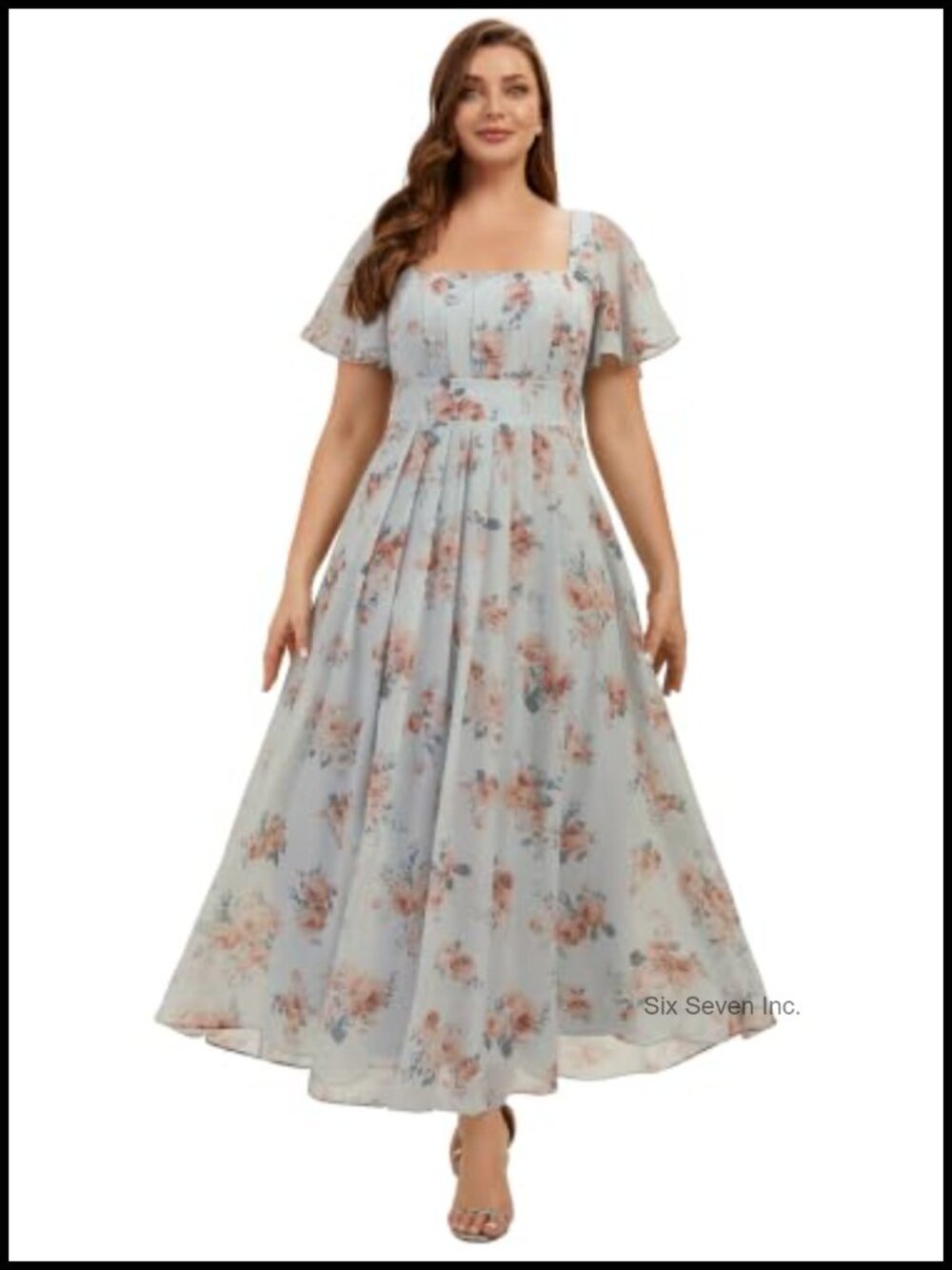 Plus Size Chiffon Square Neck Ruched Tie Back Formal Bridesmaid Dress